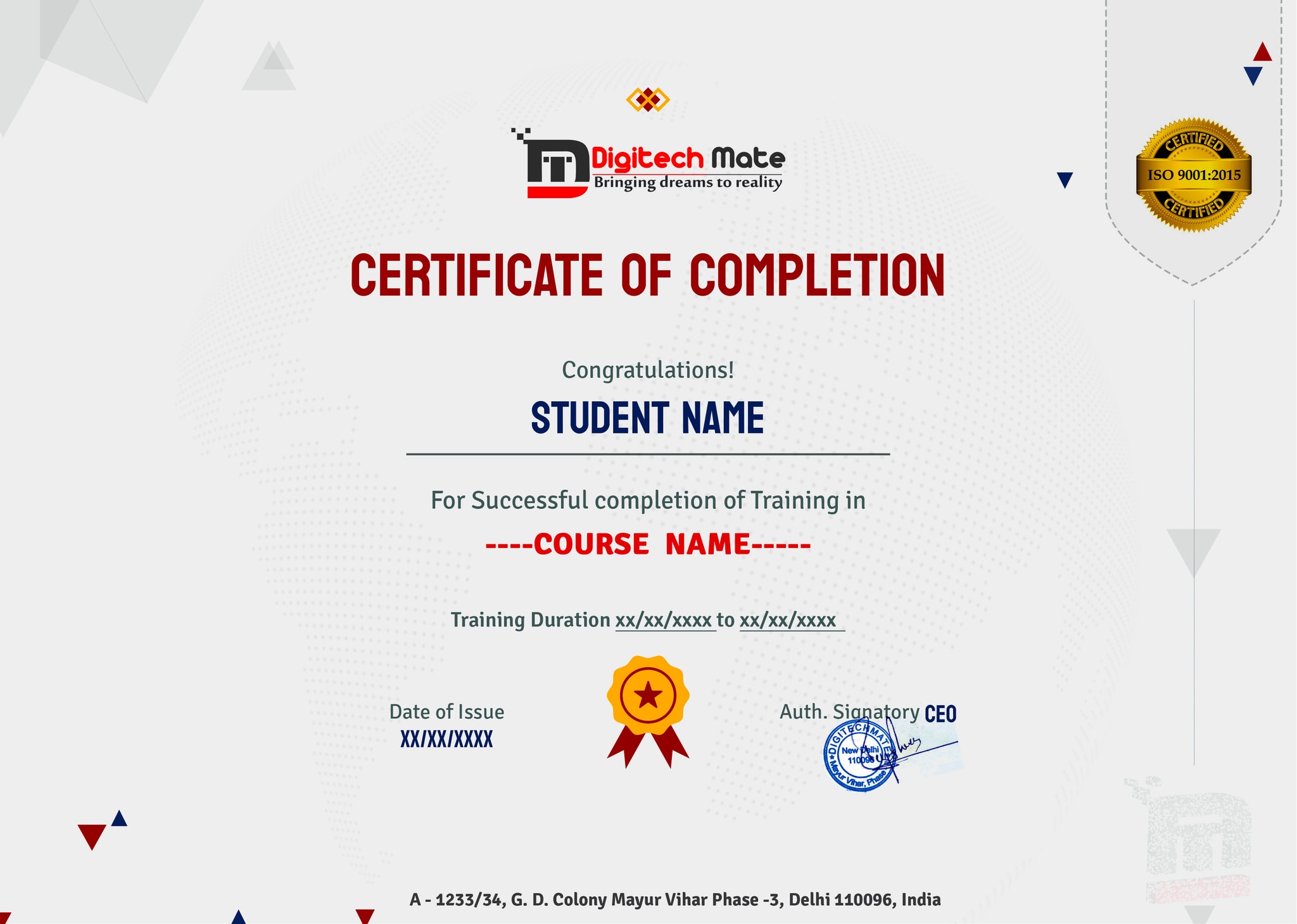 Digitechmate certificate of completion